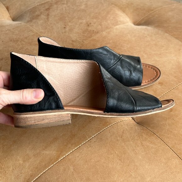 Theorie Black Leather Open-Toe Mules Minimal Modern Vegan Leather Sandal, 6.5 - Picture 6 of 12